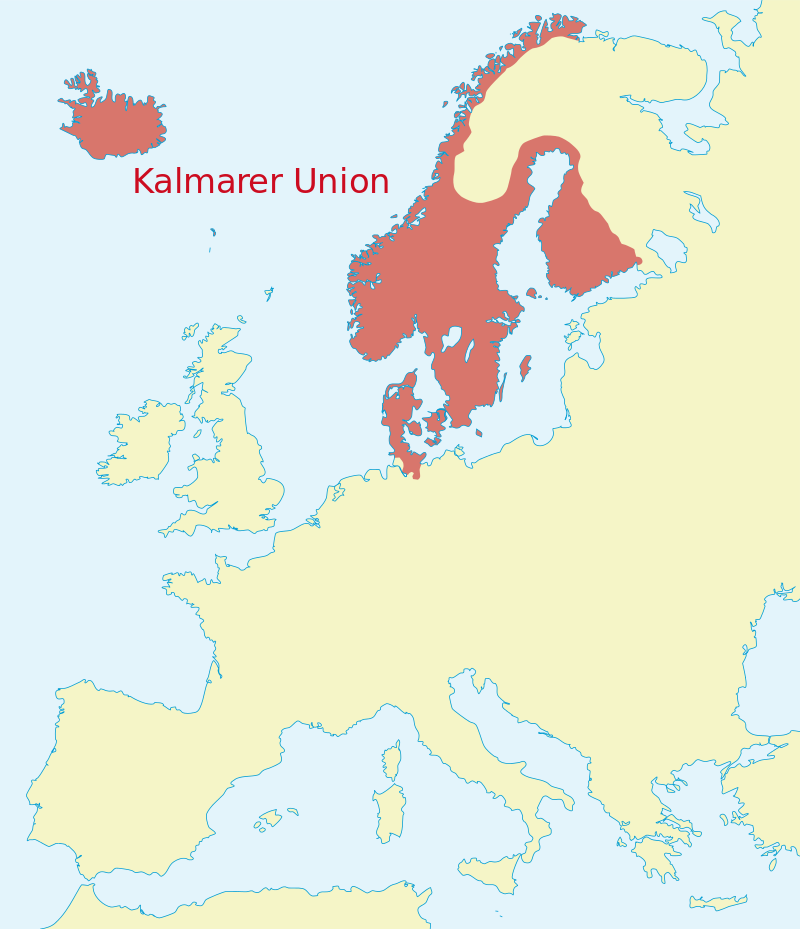斯堪的纳维亚半岛上卡尔马联盟的范围