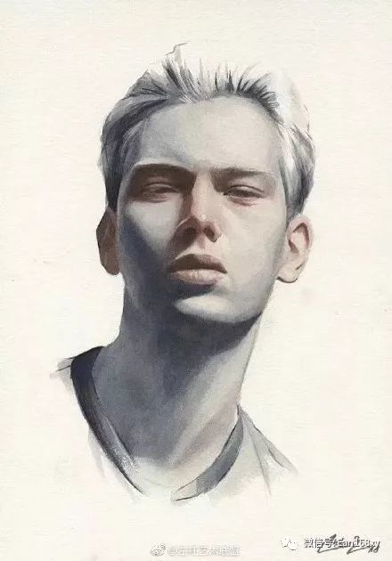 水墨韵味的水彩人物肖像画冷色系水彩人像插画