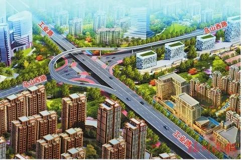 杨桥路附近起坡,通过建设一座高架桥与正在建设的工业北路延伸段相接