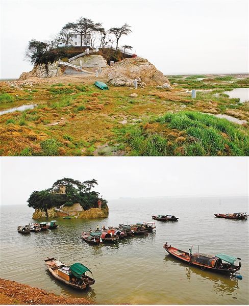 落星墩形如星斗,乍看像是浮在水面,这一屹立湖中千年的石岛成为鄱阳湖