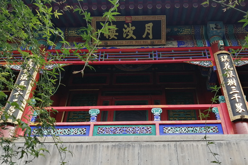 龙王庙西侧是月波楼,据传是慈禧老佛爷的书房,门左右两侧各有一株茂盛