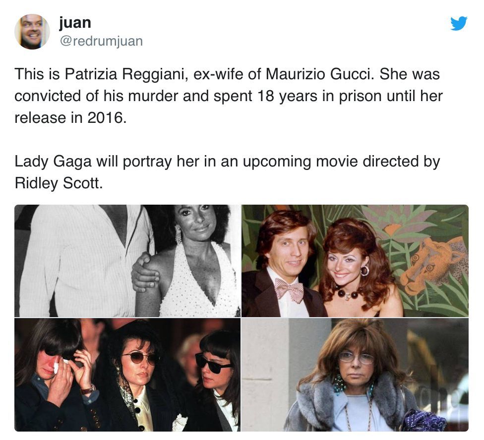 patrizia reggiani, via:推特 gaga将会扮演maurizio gucci的前妻patrizia reggiani