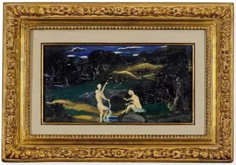 1880-1954) 《风景:沐浴》1946-1950年作 14x28cm,布面油画