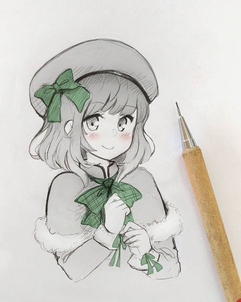 动漫人物手绘,一枝自动铅笔加几根马克笔就可以画出甜美可爱的美少女