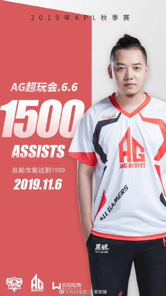 ag超玩会.六点六 达成1500助攻成就