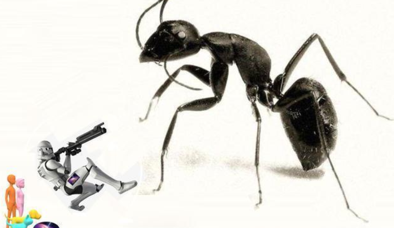 蚂蚁是二维生物,有三维的身体,人有三维的身体,是三维