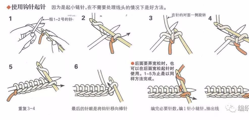 编织说明: 钩针和棒针配合的起针方法,边缘看着很光滑