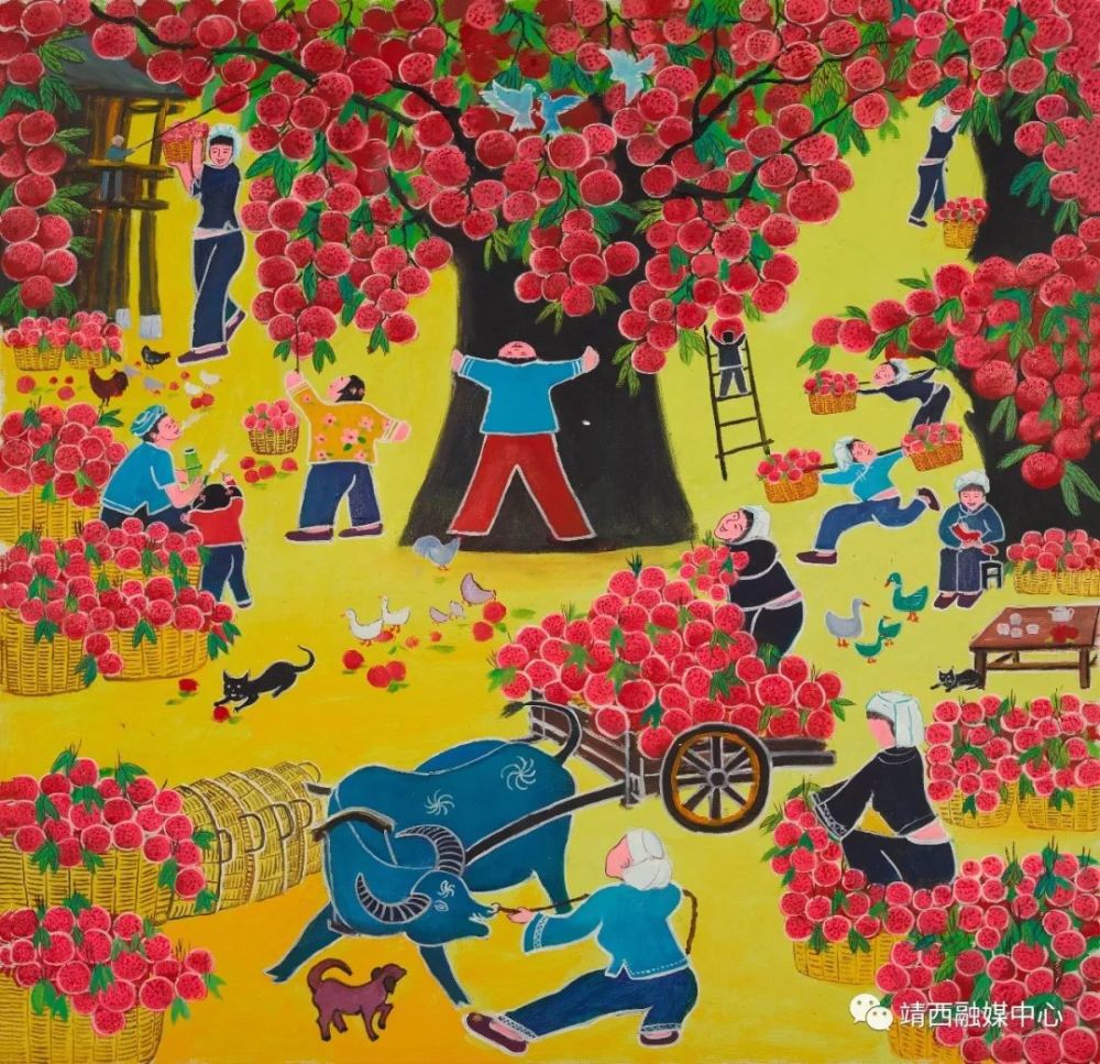 农明芳《肚皮舞喜庆丰收》 76×76(2019年全国农民画入选作品)