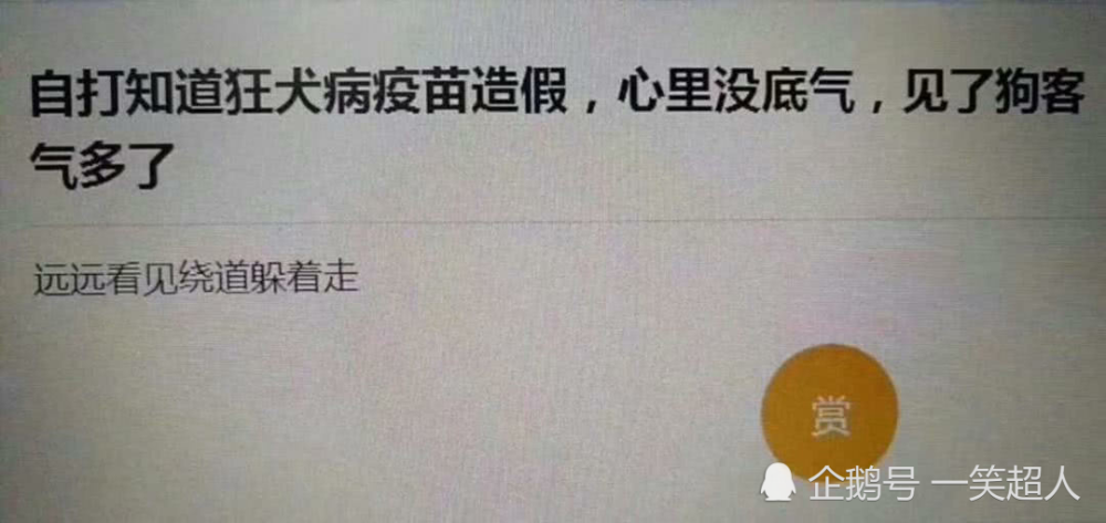 搞笑:自从知道疫苗造假,见到狗客气多了!远远看见都要绕道走!