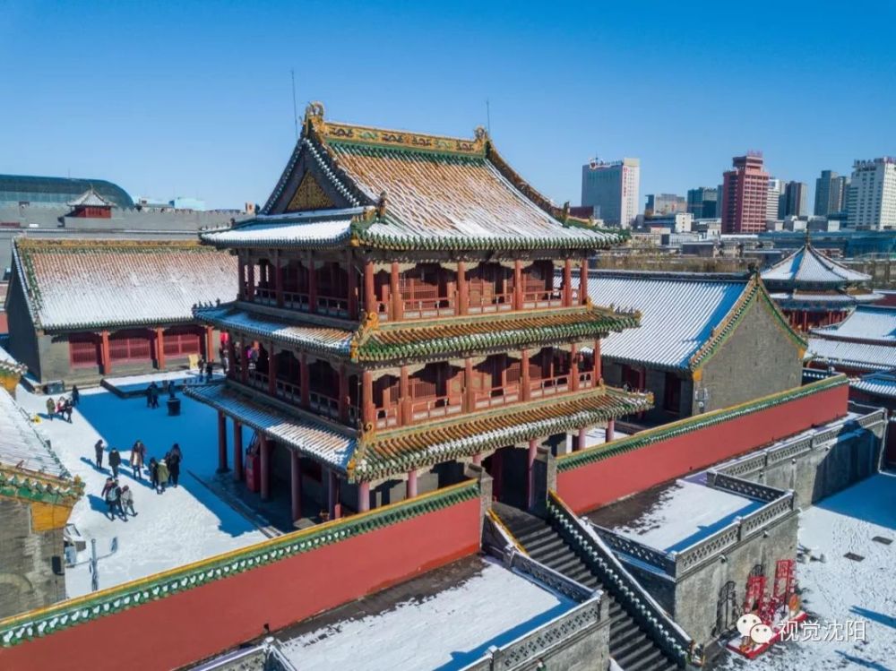 航拍盛京皇城初雪 银装素裹庄严神圣