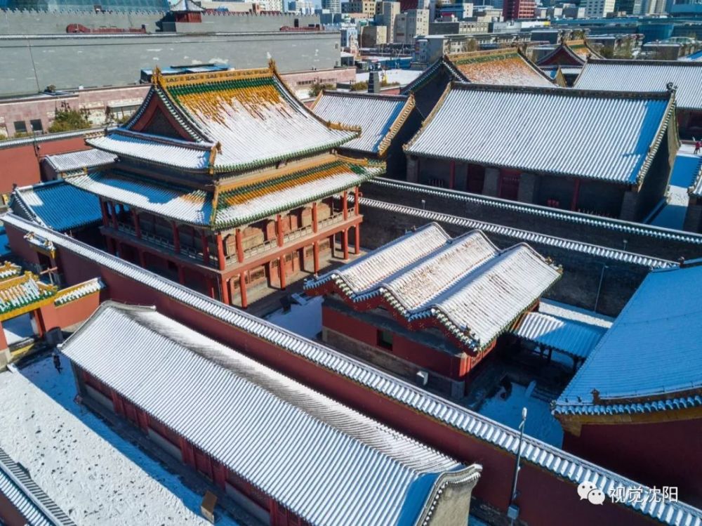 航拍盛京皇城初雪 银装素裹庄严神圣
