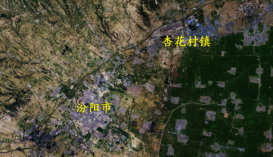 从卫星地图上看,杏花村城镇规模在市内仅次于汾阳城区.