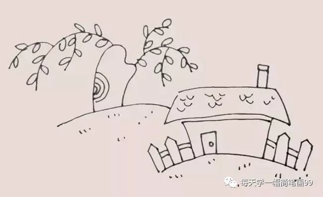 第五步:我们可以给小房子加上一些小装饰,例如屋顶的砖瓦,地上的小草.