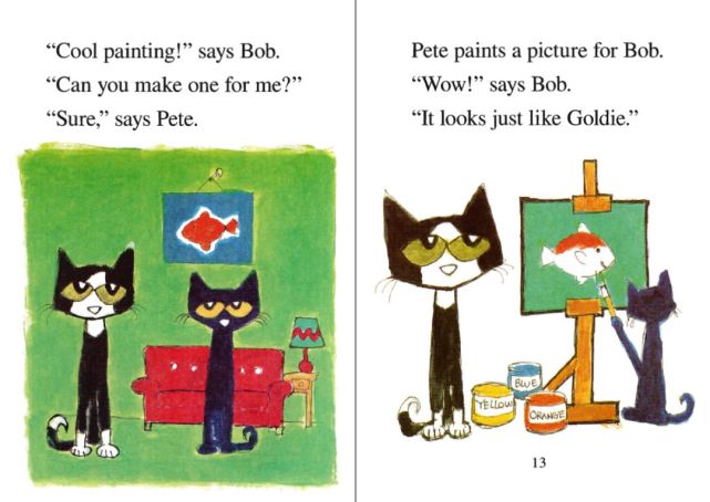 pete paints a picture of goldie.皮特知道要做什么了!