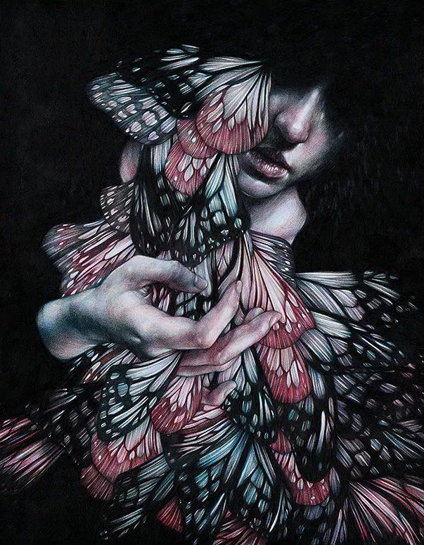 他的插画"没有眼睛",暗黑诡异