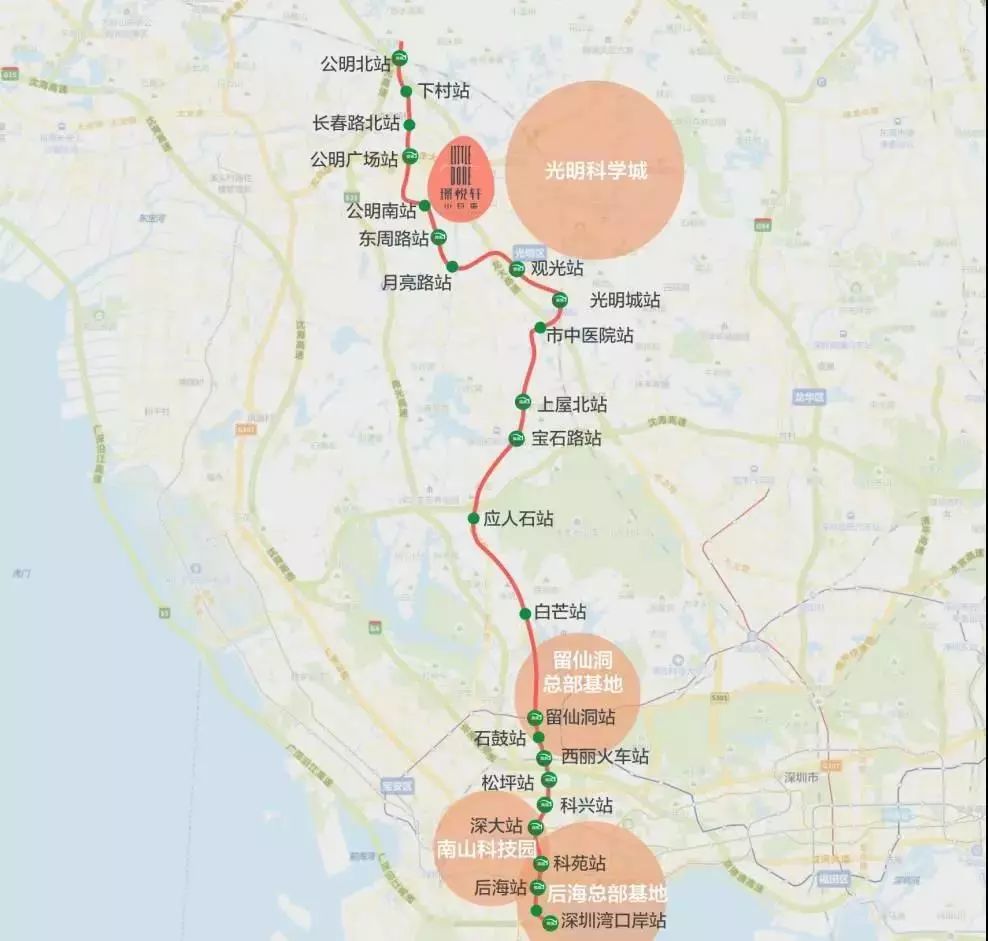 地铁13号线(在建中)规划示意图,公明南站距离璟悦轩(建发·小巨蛋)仅