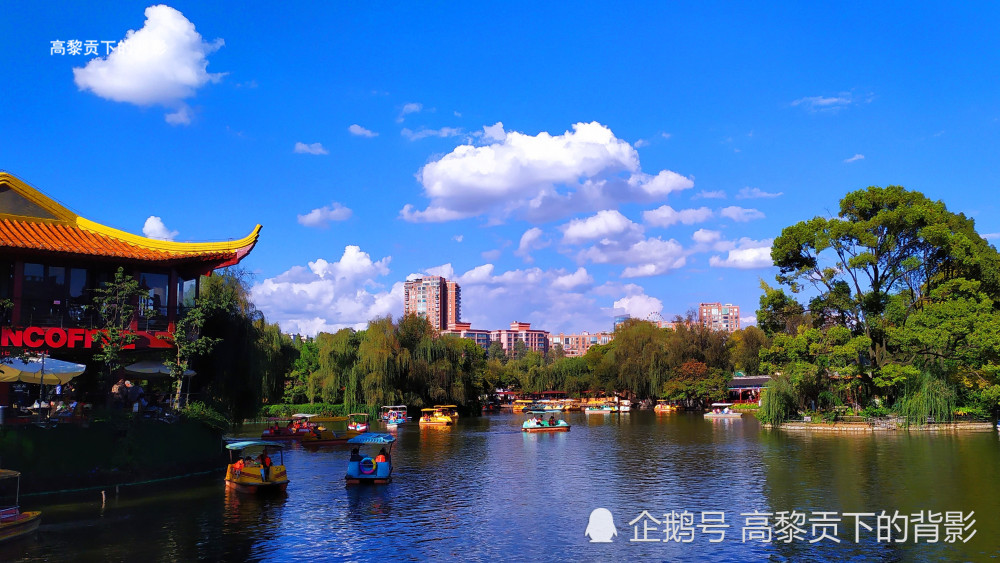 云南昆明翠湖公园随拍,蓝天白云下的美丽景色,置身其中如画中游