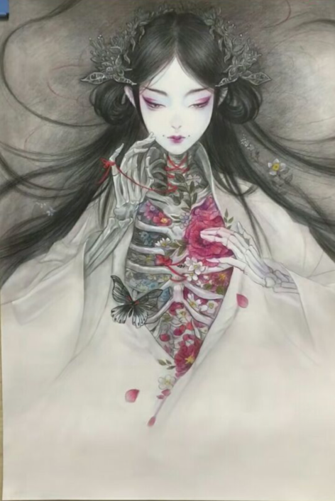 美术生画白骨夫人画像,画面看了很伤感,网友表示:画风