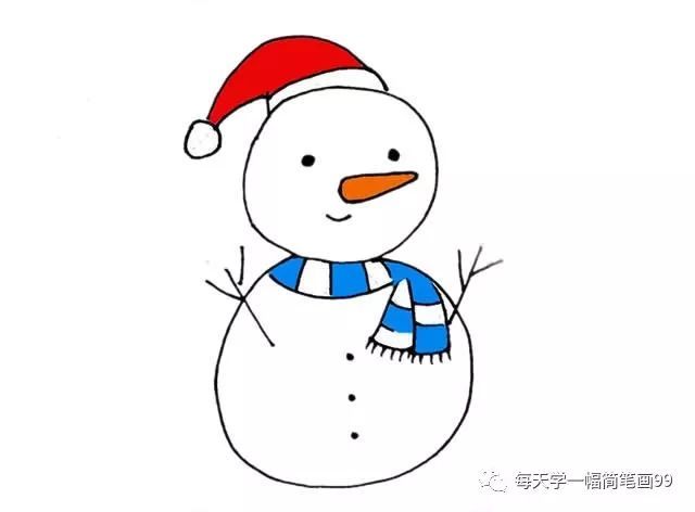 步骤五:涂上漂亮的颜色,小雪人就画好啦.