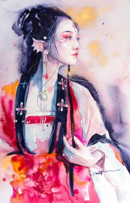 古风插画"妖艳"的女子,在一颦一笑之间引无数观众尽数