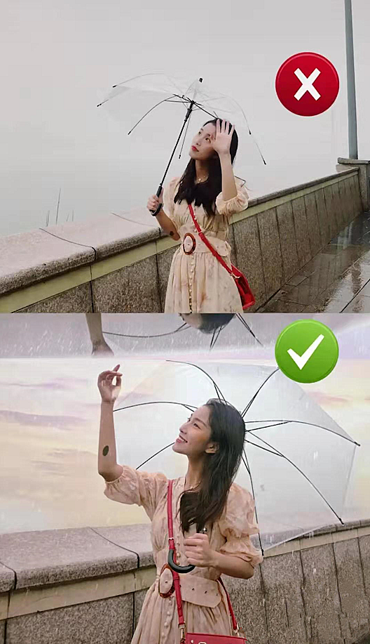 错误vs正确"雨伞"拍照,跟着"网红"摆姿势,雨天也能拍大片!