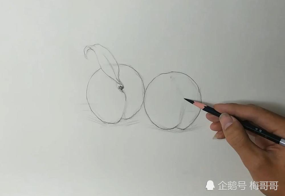 素描手绘桃子步骤图两支炭笔纯绘画