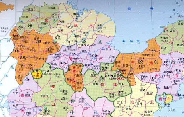 1949年山东省地图(局部) 五,滨州 48,海滨县,政府驻地为无棣县城东北