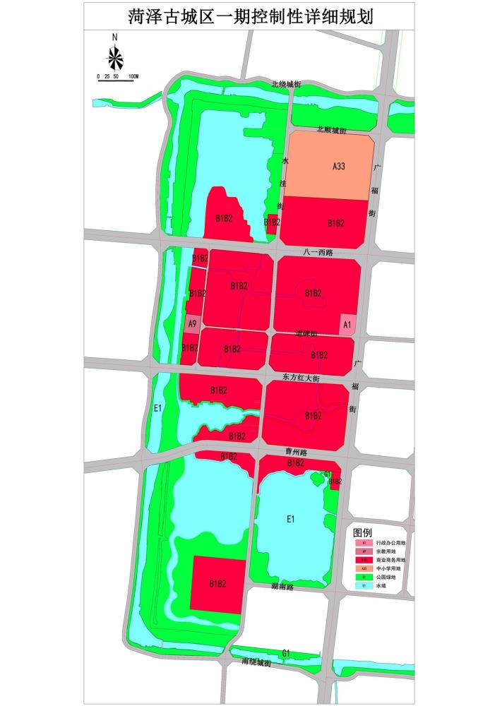 菏泽古城城市设计规划公示,一期工程位于环堤公园内