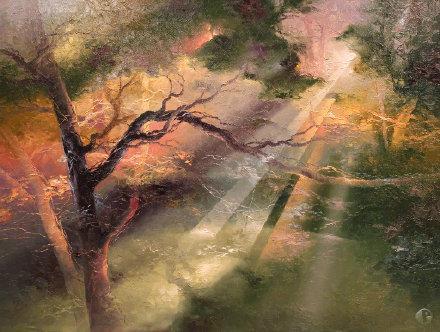 光感油画艺术赏析……"因光而美,因光而艳"的森林景色