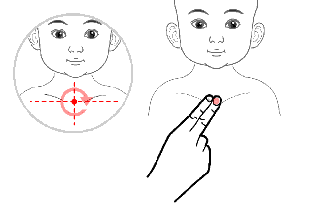 手法: 用拇指指腹稍用力旋转揉按膻中穴,力度轻柔,手法连贯,以有酸胀