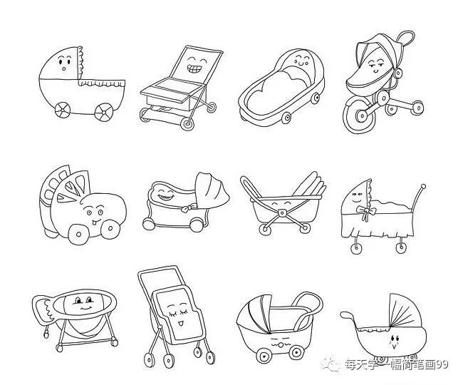 每天学一幅简笔画-婴儿车简笔画步骤及简笔画大全