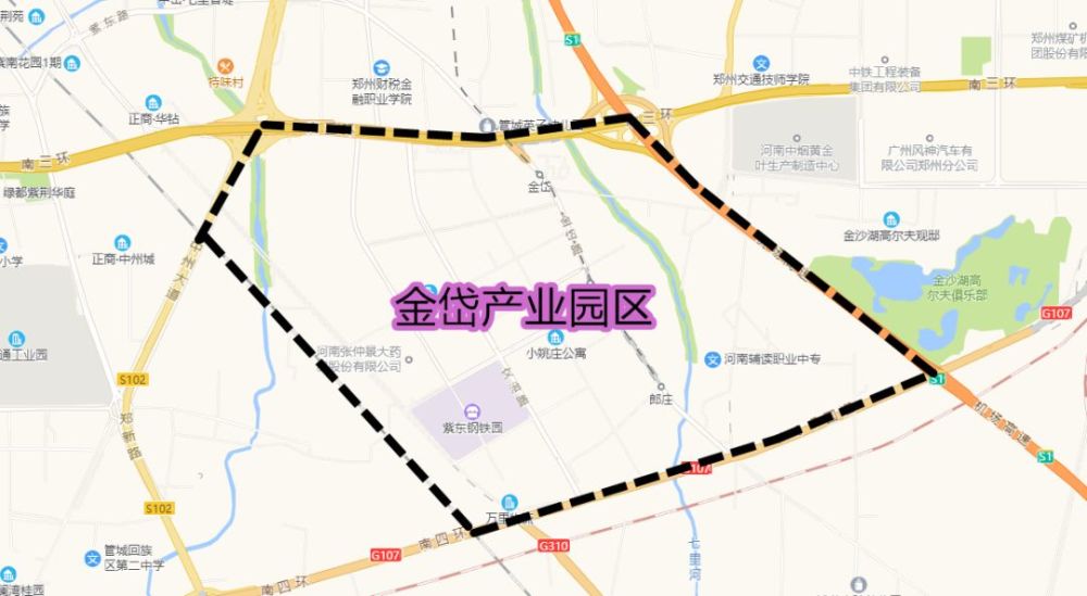 从地图上可以看出来,金岱产业园片区的东西和南北道路都呈现大约30度