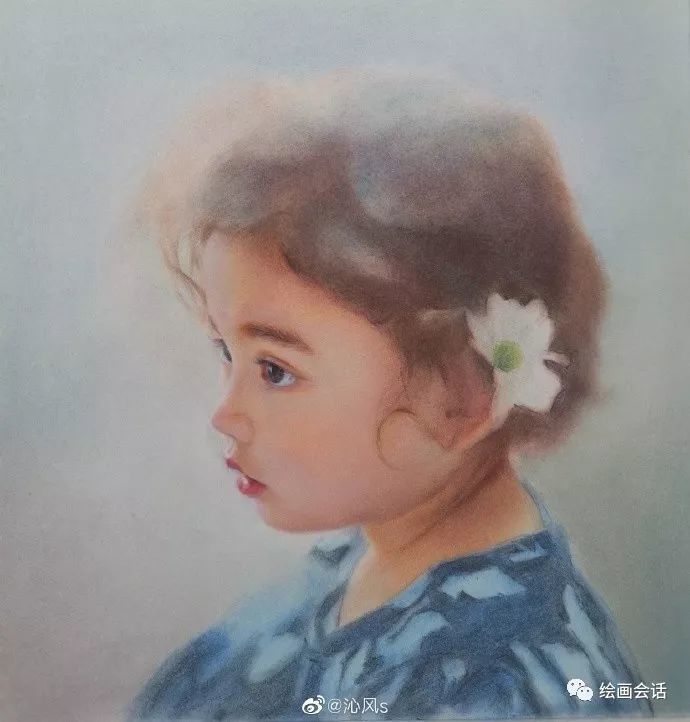 彩铅画人物彩铅画儿童戴花的娃娃