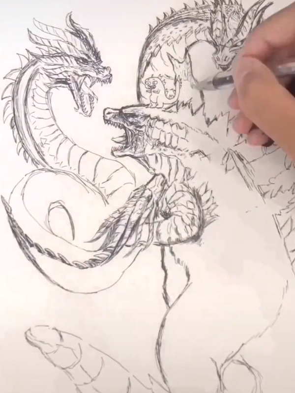 美术生画哥斯拉刚开始的时候这是在教小学生吗看到成品后是我天真了