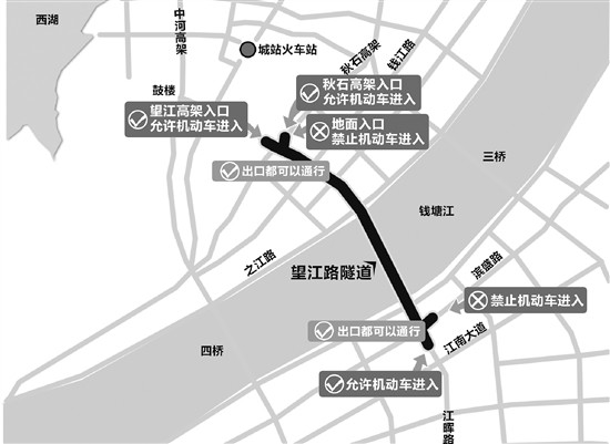 明天先开通的是江南,江北隧道主出入口及出口匝道和相关地面道路.