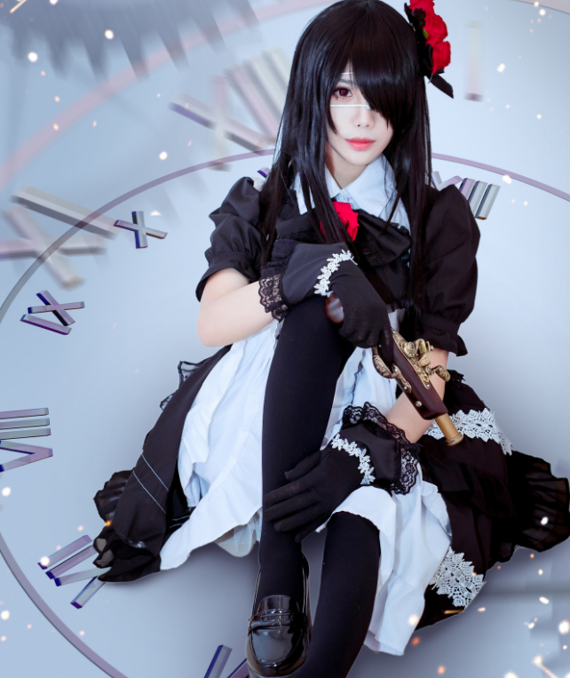 约会大作战时崎狂三cosplay来自高冷小姐姐的短枪cos秀