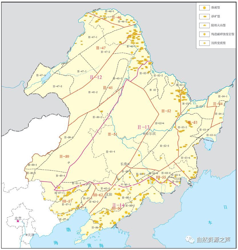 东北地区金矿矿产地分布图
