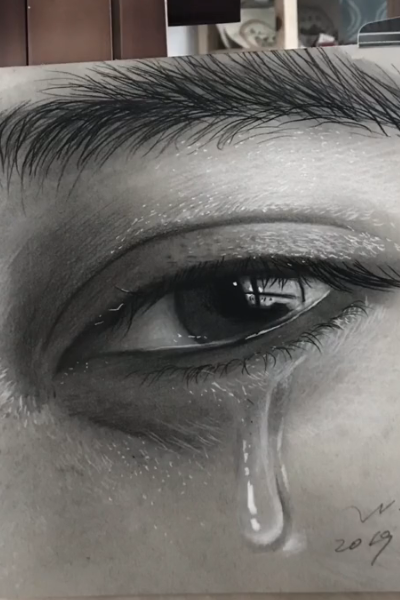 美术生画"男人泪",超写实质感逼真,网友:这是谁的儿子