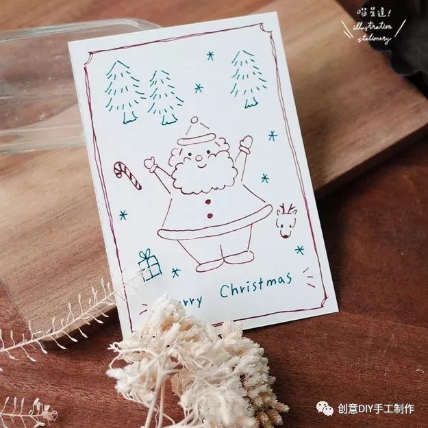 圣诞卡片简笔画,用两支笔就能轻松完成的可爱卡片!