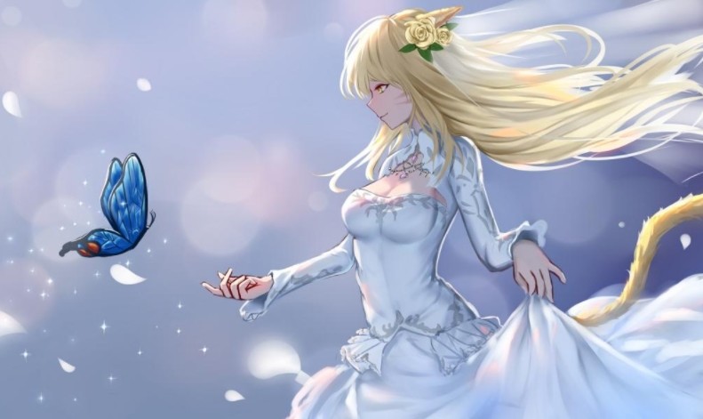 身穿婚纱的二次元美少女,梦幻般的美