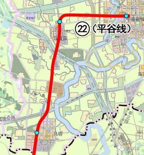 根据规划图显示,平谷线,由平谷——东大桥,全长78.