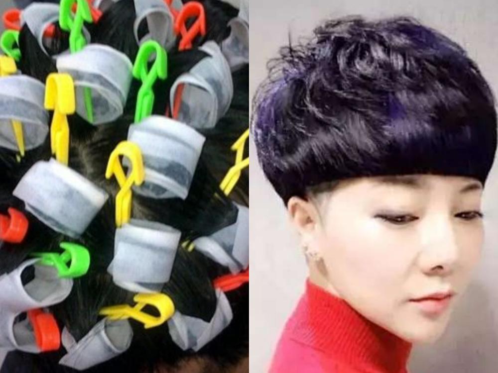 也很适合用发根定位的方法烫发,上图中这款发型就是标准的定位烫效果