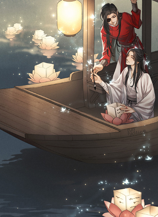 《天官赐福》明灯三千手机壁纸,花怜放灯很浪漫,现实版本也不错