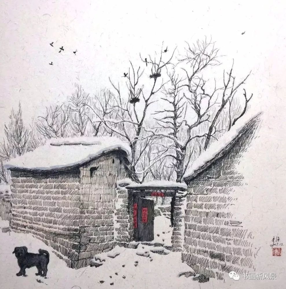 钢笔竟然画出这么美的雪景!