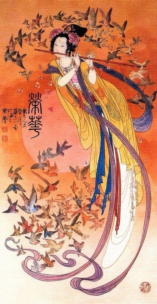 画家华三川的《轻舞霓裳》仙女工笔画