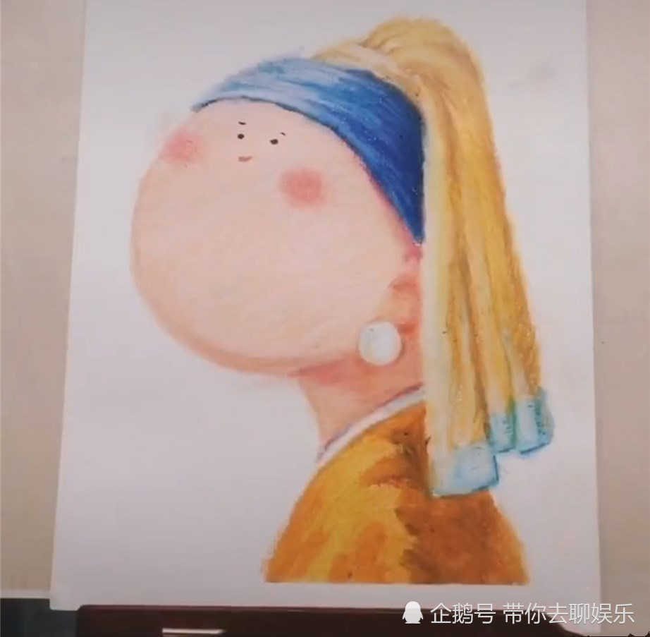 美术生画"q版世界名画",开始:这是手残党吧?成品:戴珍珠耳环的胖妞?