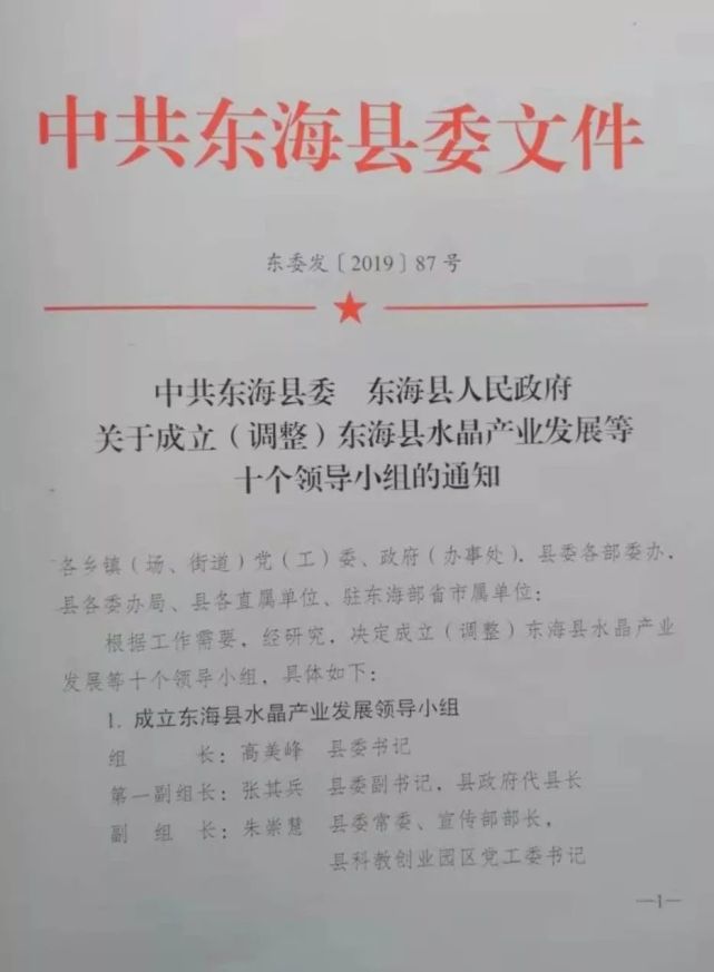 01 成立东海县水晶产业发展领导小组 地址: 东海县水晶产业发展集团