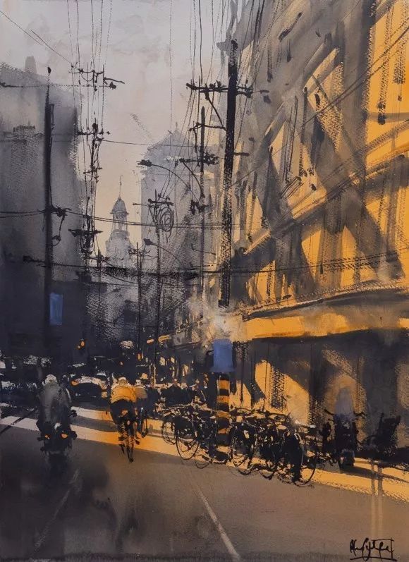 《上海弄堂》 75x56cm  纸本水彩 prafull sawant(印度)