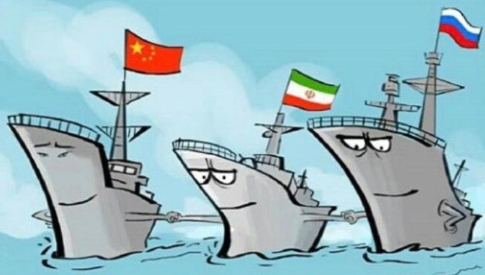 中俄伊三国海上联演 伊朗媒体刊出战略三角画面 所附漫画很有趣