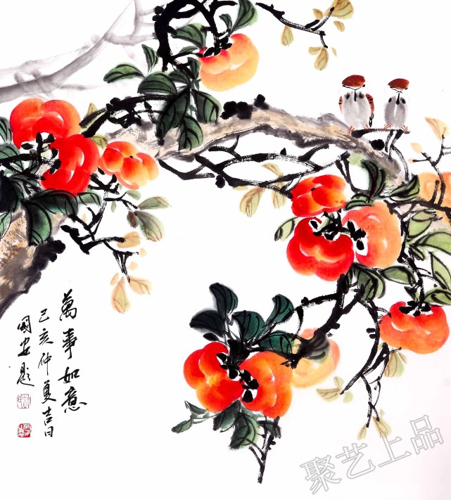 国画柿子图片欣赏 吉利装饰画